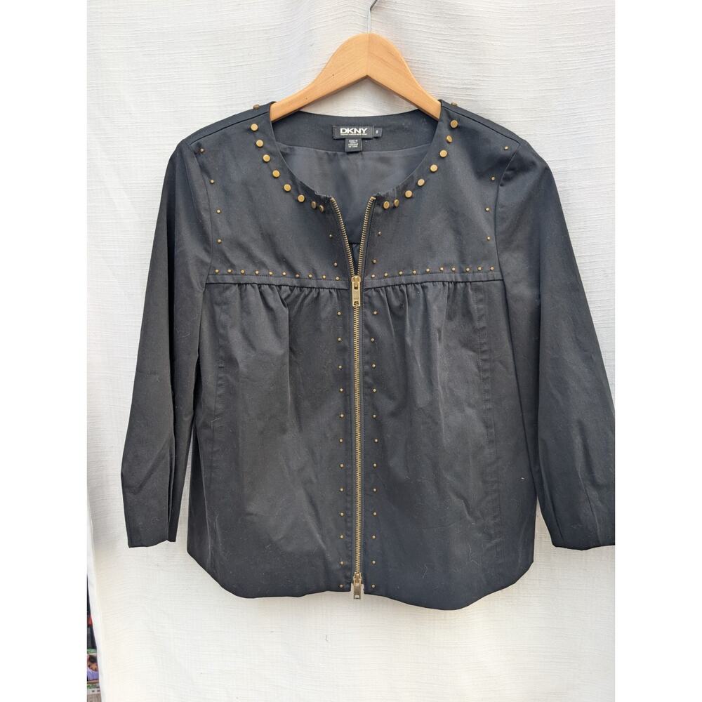 Donna Karan New York DKNY Womens Full Zip Studded Jacket Sz 8 Dark Feminine Edgy
